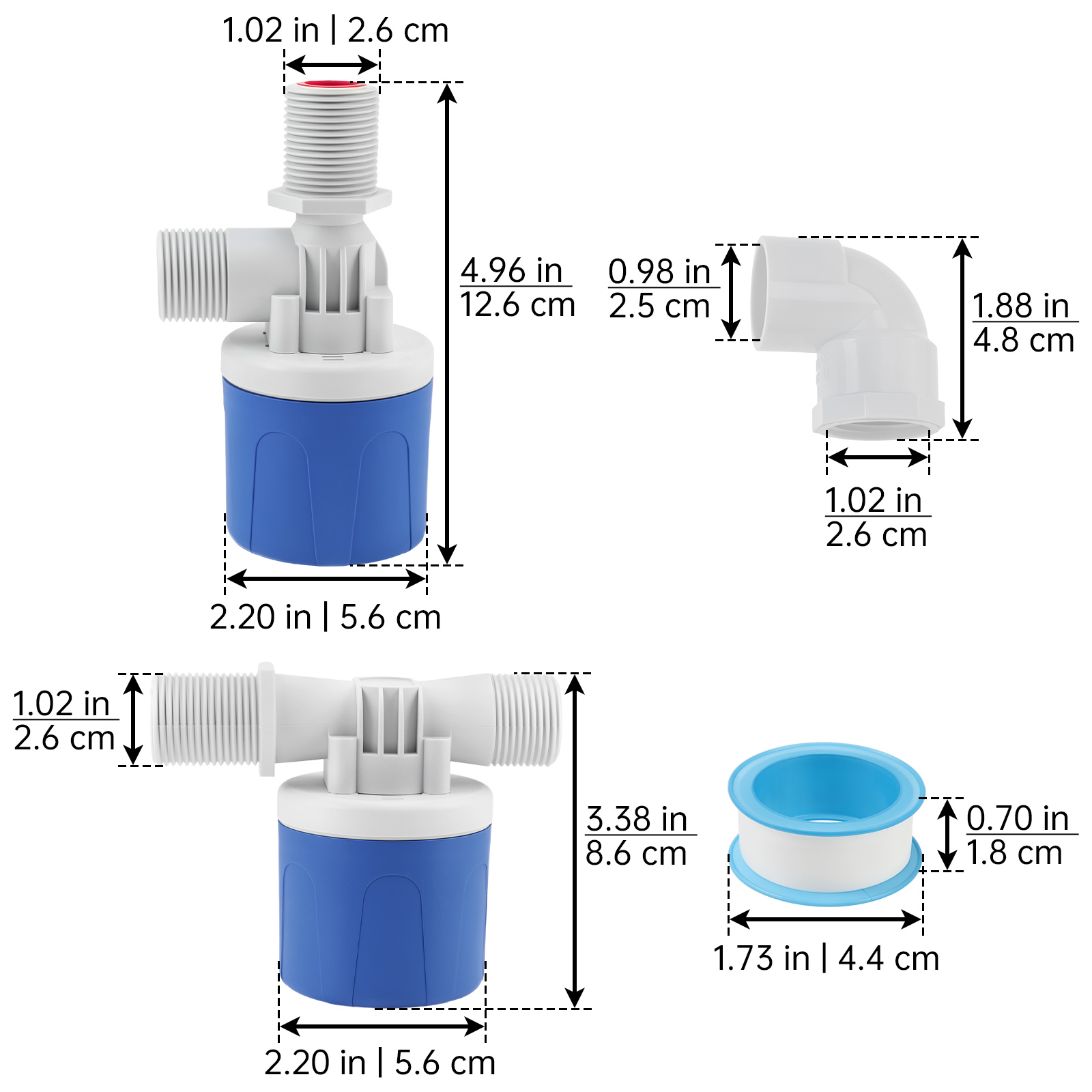Livestock Water Trough Float Valve - 2 pcs 3/4 inch Water Float
