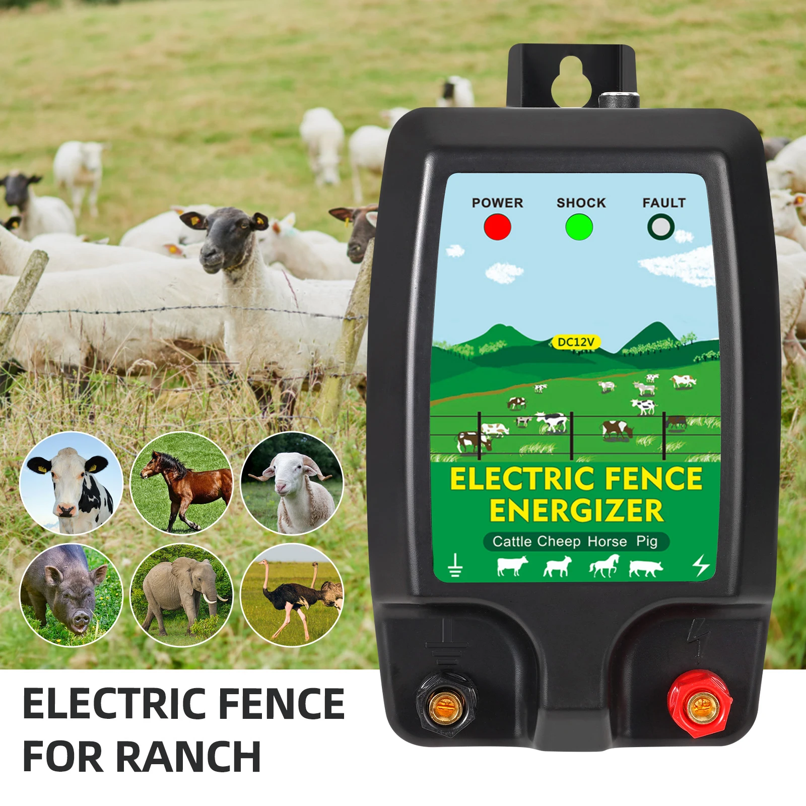 Livestock Fence Energizer 12V - DC 12V 10KM High Voltage Electric