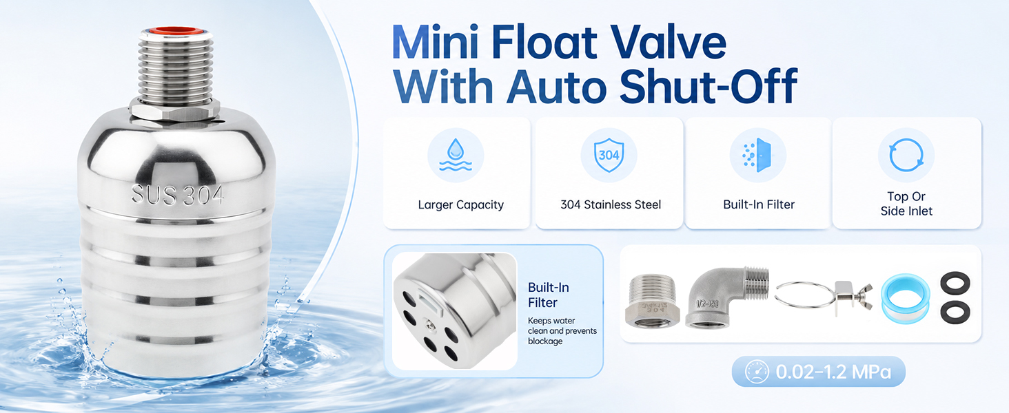 Livestock Water Trough Float Valve - 1/2 in and 3/4 in Automatic
