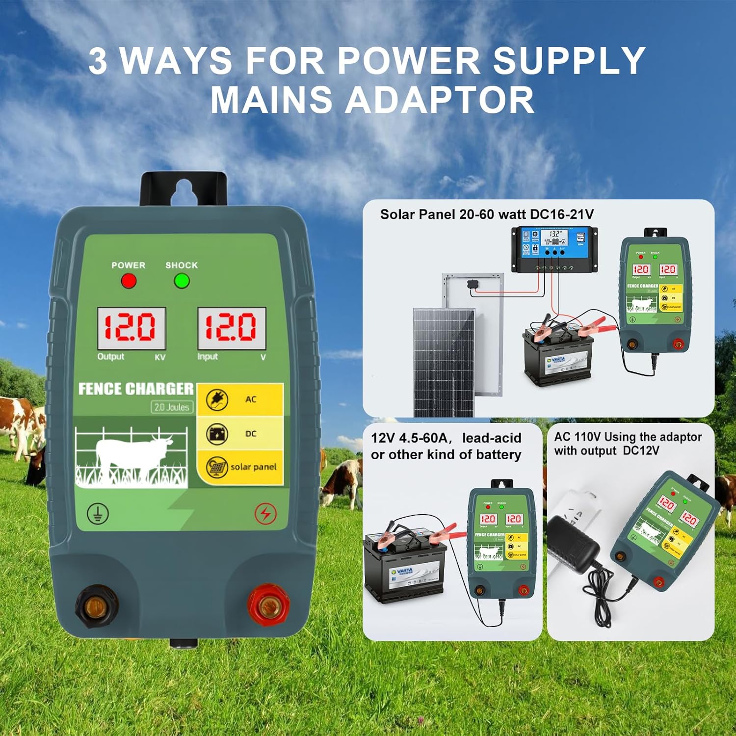 12KM High voltage Electric Fen - Livestock Fence Energizer 12V 评论和价格