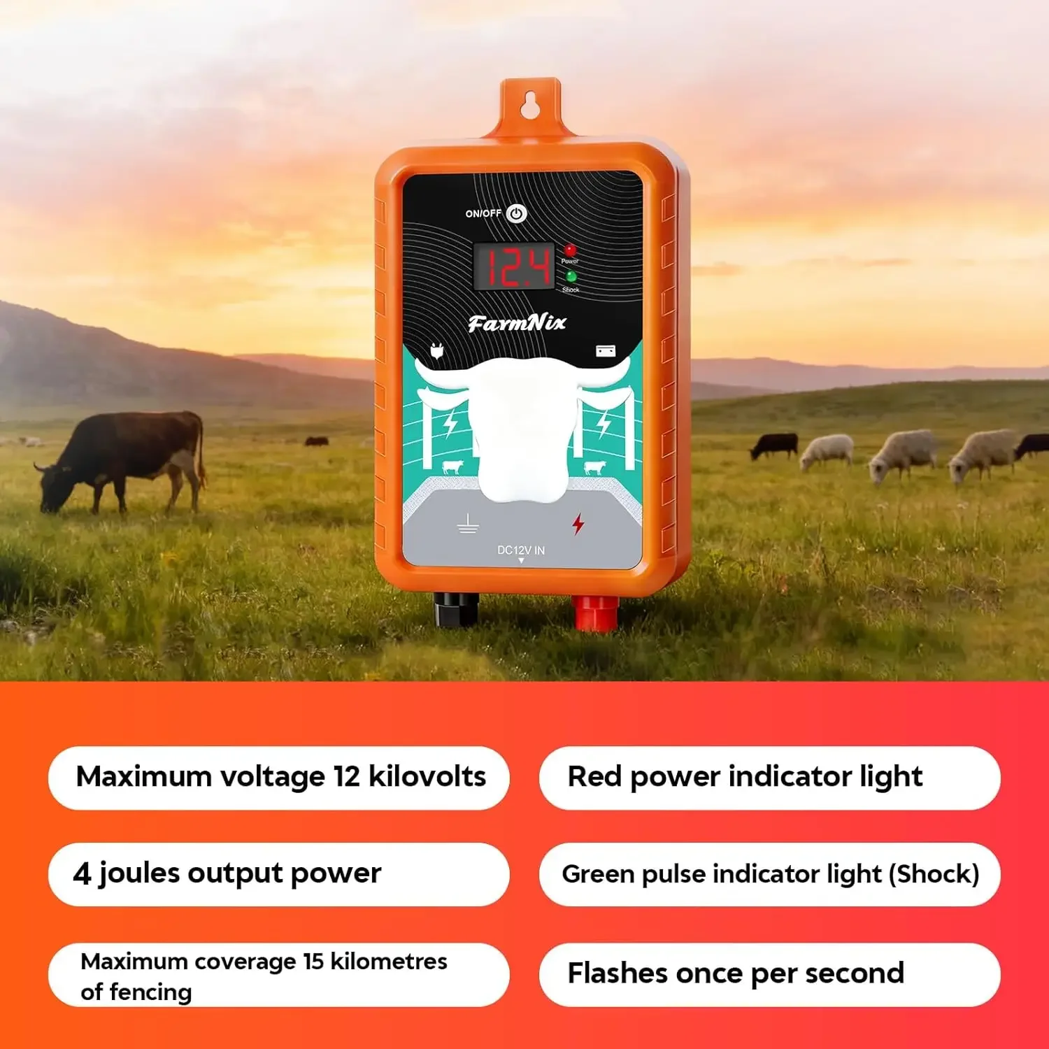 15Miles/ 24KM Electric Fence E - Livestock Fence Energizer 12V 评论和价格